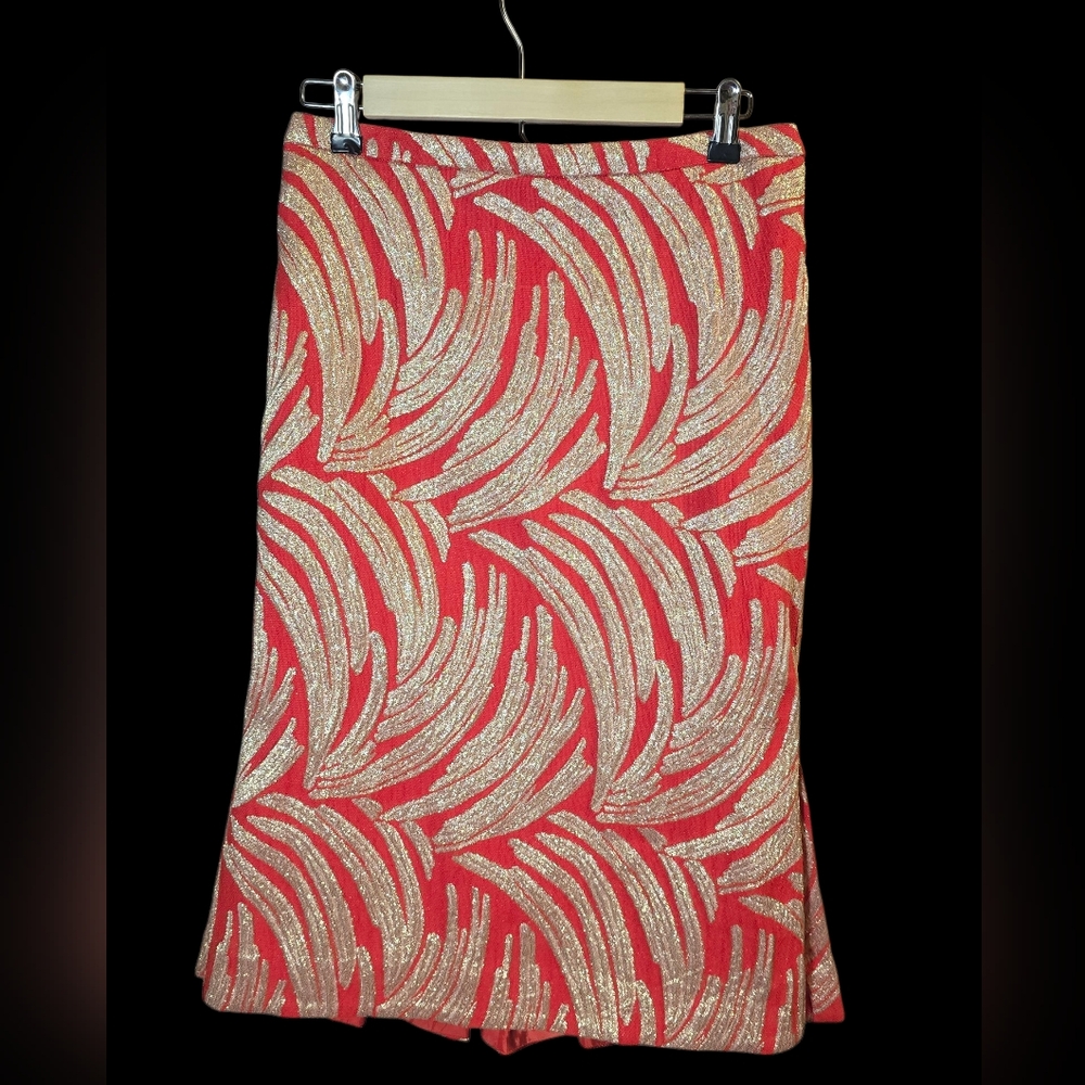 J. Crew Red and Gold Fitted Skirt Size 4
